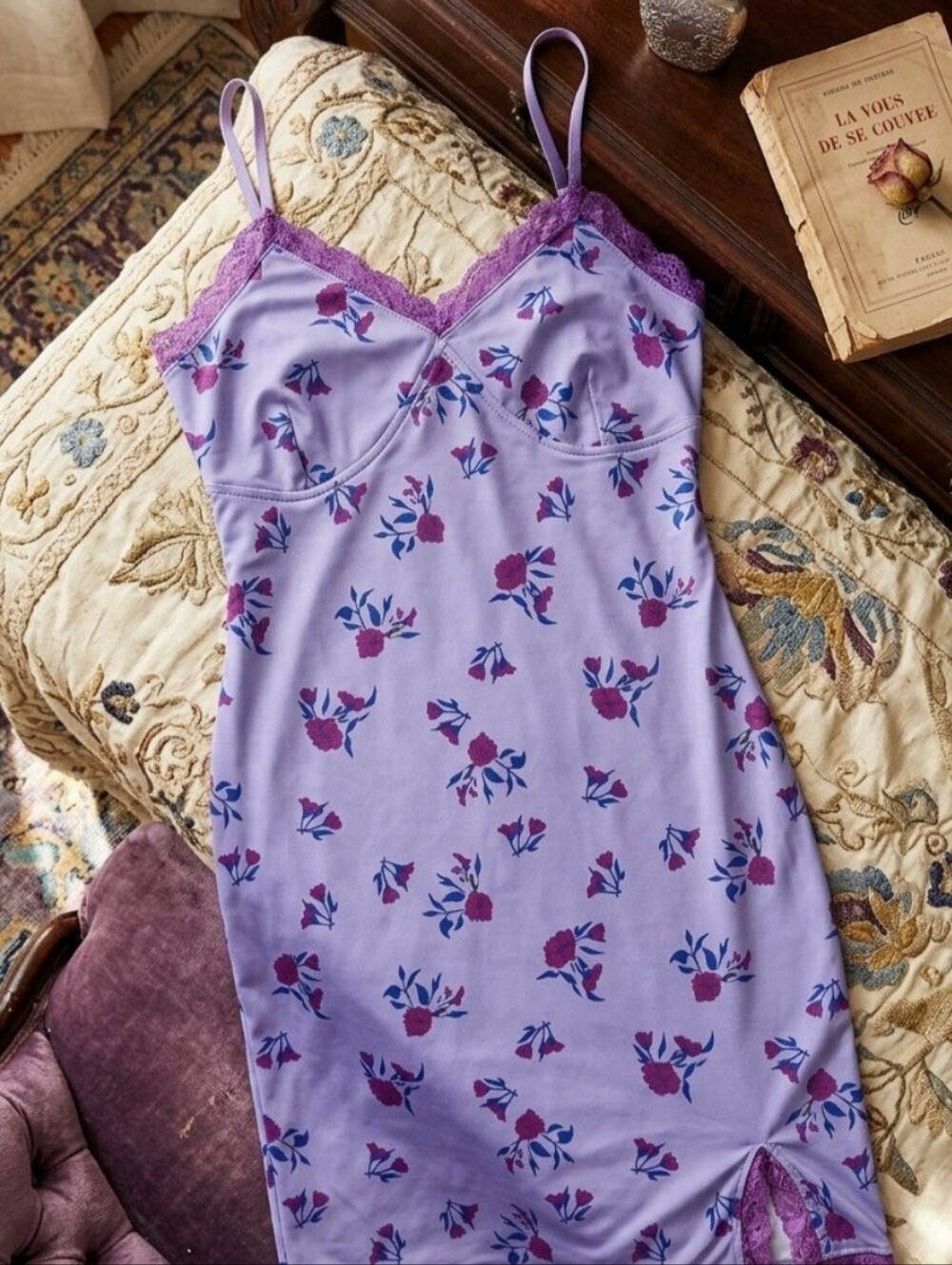 Wild Fable Purple Floral Slip Dress Mesh Lace Y2K Fairy Grunge Small